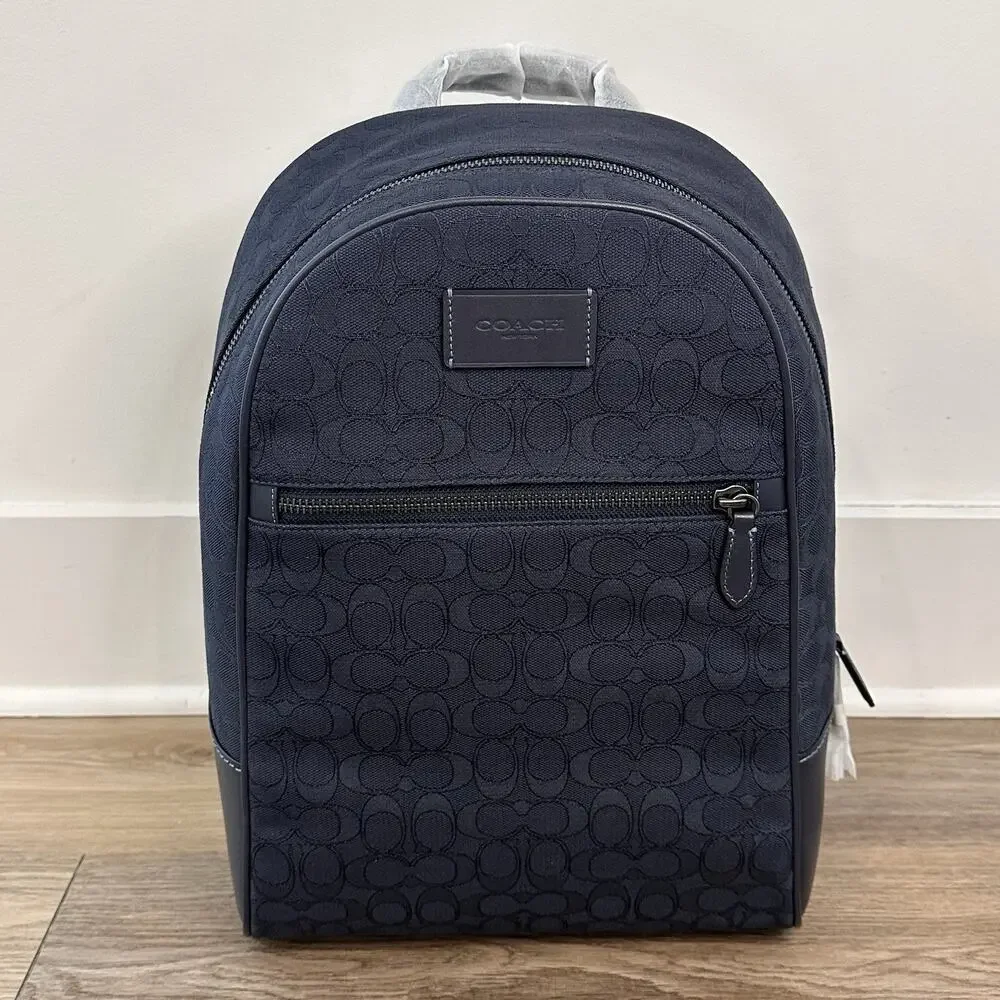 Coach Theo Backpack In Signature Jacquard Navy NWT Laptop Work College Book Bag